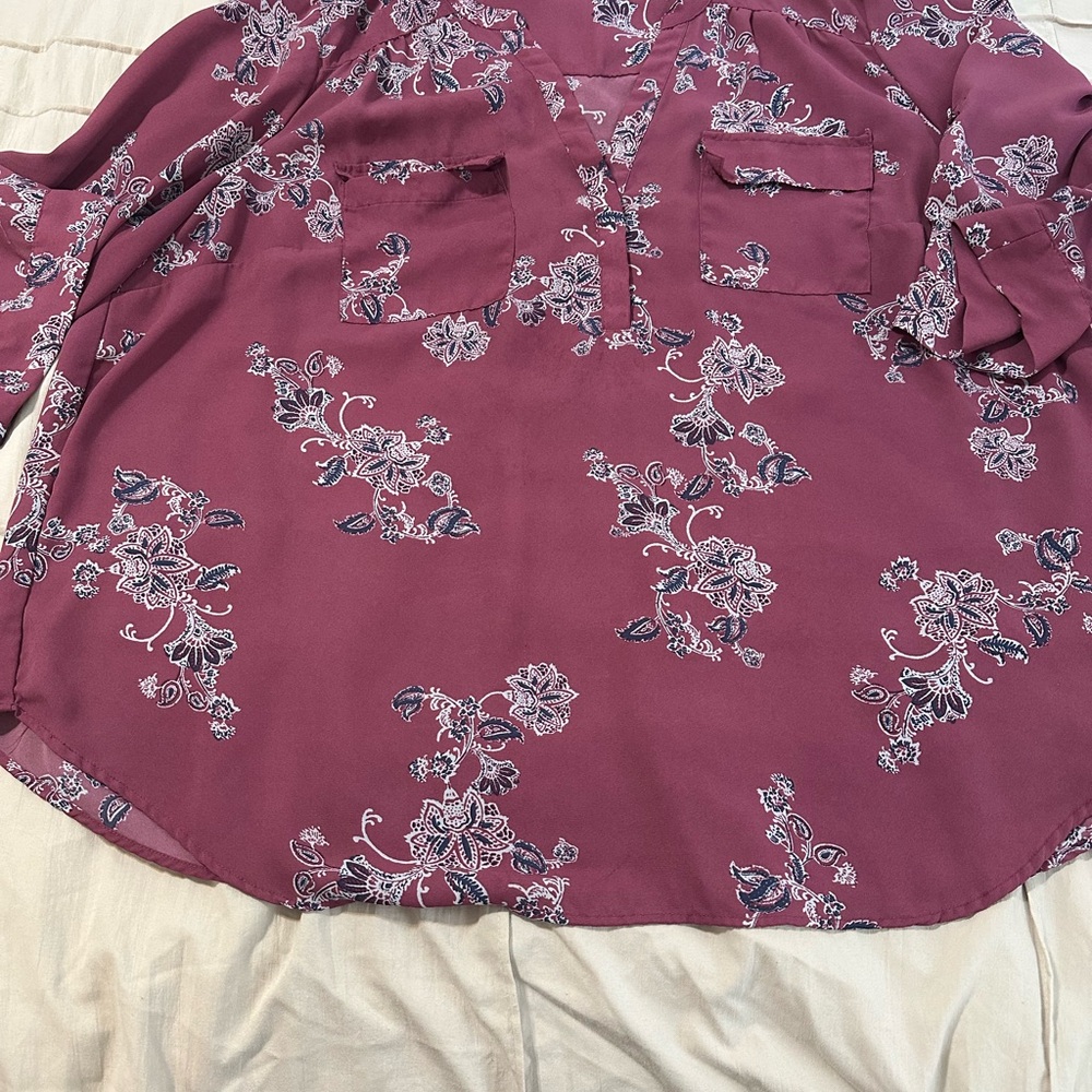 Torrid Pink 3/4 Sleeve Relaxed Blouse with Mandarin Collar
